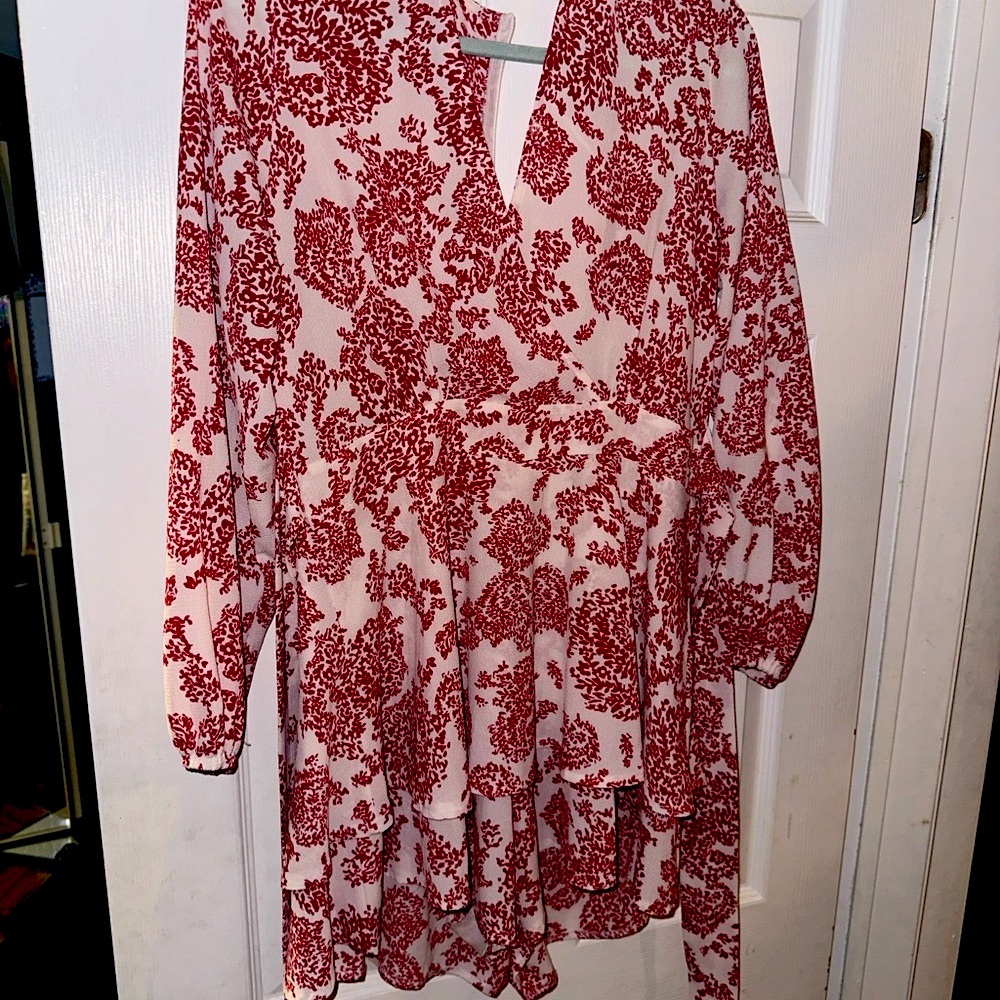 Red and White Floral Wrap Dress